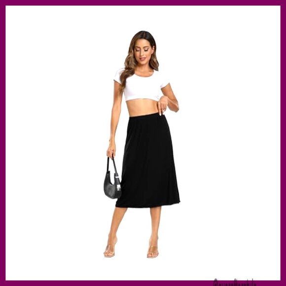 Long Half Slip Under Skirt with Lace Trim Elegant Minimal Chic Evening Wear - Picture 6 of 7